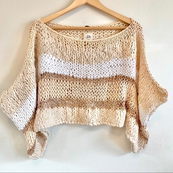 Free People Cropped Knit Sparkle Oversized Sweater - Picture 14 of 14